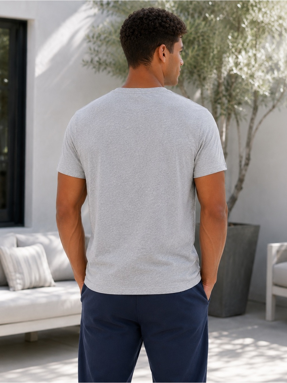 Polo-Style Men's V-Neck Tee in Heather Gray - Picture 3 of 6